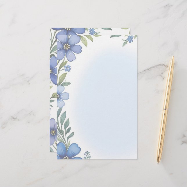 Blue Floral Elegance Stationery Set  (Front/Back In Situ)