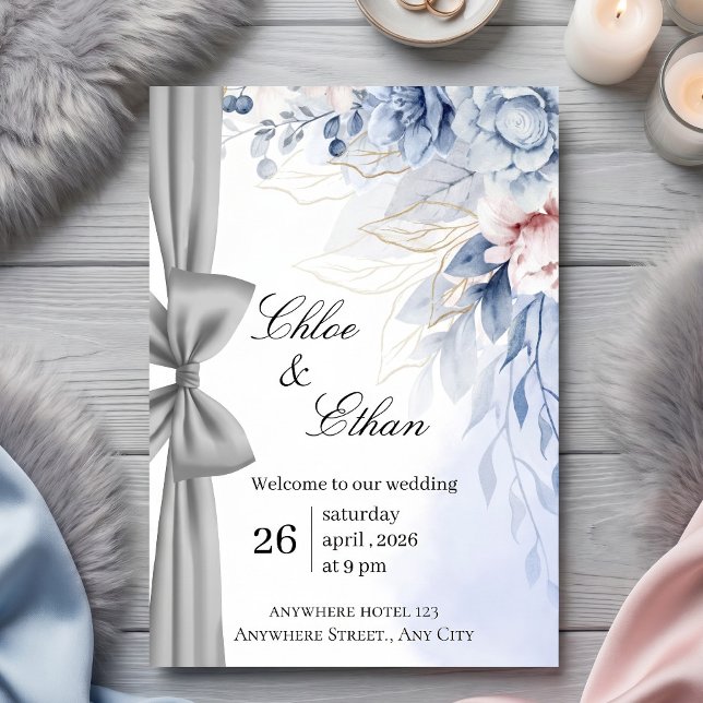 Blue Floral Elegance Wedding Invitation (Creator Uploaded)