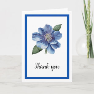 Blue Floral Elegant Botanical Blank Inside Thank You Card