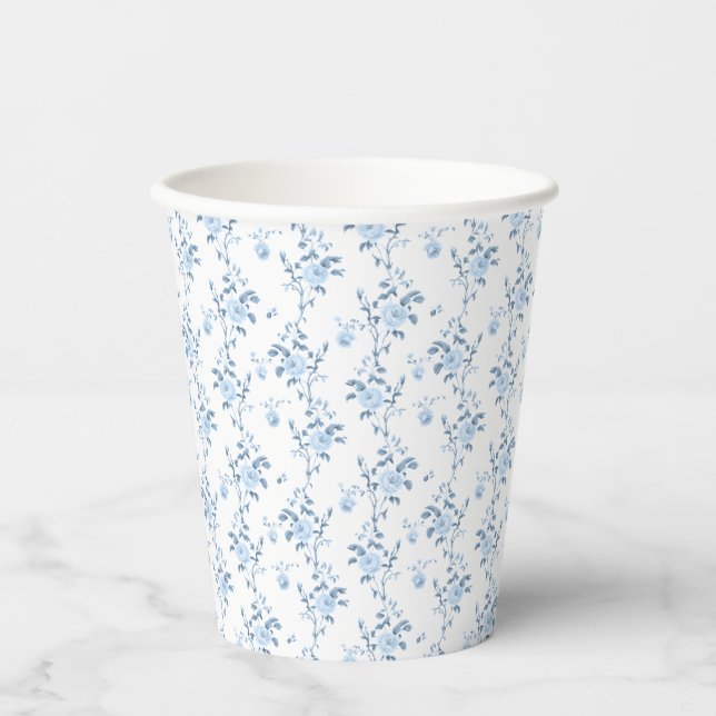 Blue Floral Elegant Bridal Shower Paper Cups (Front)