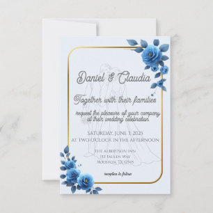 Blue Floral Elegant Rusitc Wedding Save the Date  