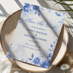 Blue Floral Elegant Watercolor Save The Date