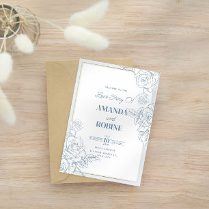Blue Floral Elegant Wedding Invitation