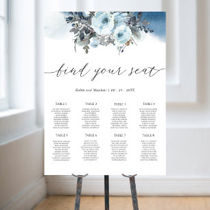 Blue Floral Elegant Wedding Seating Chart Sign