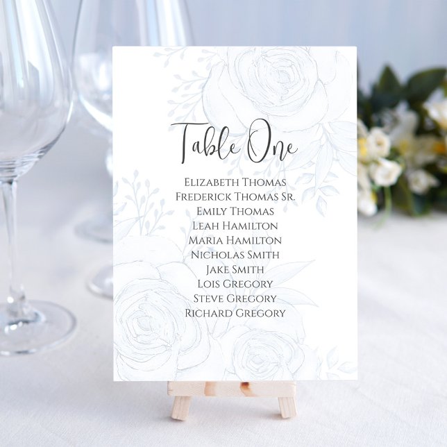 Blue Floral Elegant Wedding Table Number (With elegant stylish rose floral pattern, )