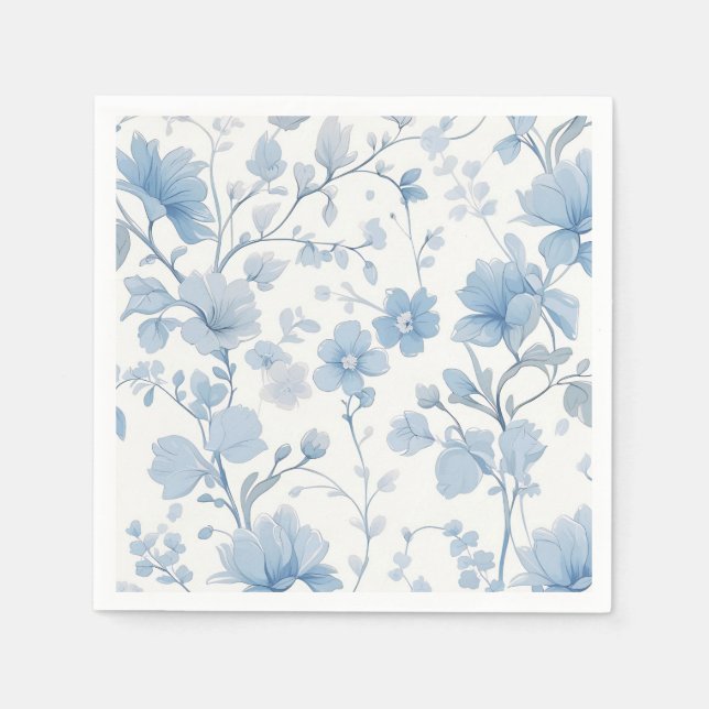 Blue Floral Elegant Whimsical Garden Party Napkin (Front)