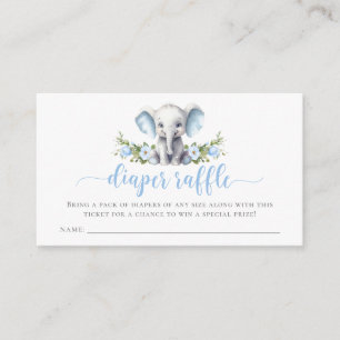 Blue Floral Elephant Baby Boy Shower Diaper Raffle Enclosure Card
