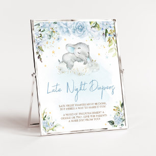 Blue Floral Elephant Late Night Diapers Poster