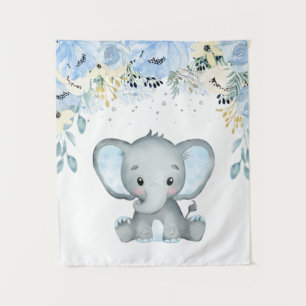 Blue floral Elephant Nursery Baby Boy Tapestry