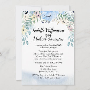 Blue Floral Elopement Reception Invitations