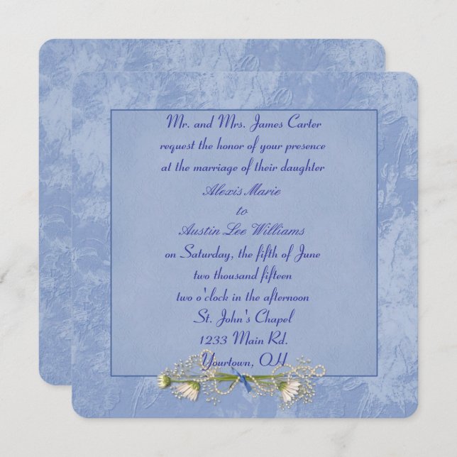 Blue Floral Embossed Wedding invitation (Front/Back)