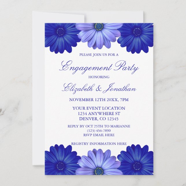 Blue Floral Engagement Party Invitation (Front)