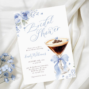 Blue Floral Espresso Martini Bridal Shower Invitation