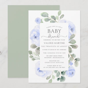 Blue Floral Eucalyptus Baby Brunch Invitation