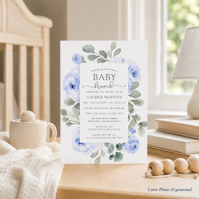 Blue Floral Eucalyptus Baby Brunch Invitation (Creator Uploaded)