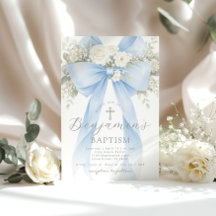 Blue Floral Eucalyptus Bow Boy Baptism