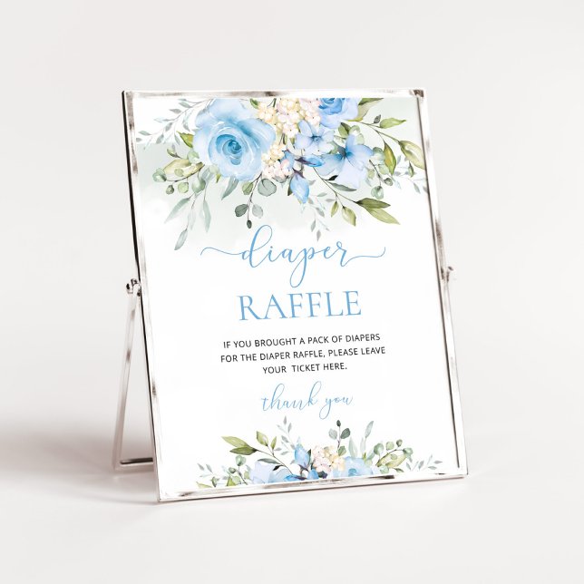 Blue floral eucalyptus Diaper raffle Pedestal Sign (Creator Uploaded)