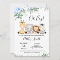 Blue Floral Eucalyptus Four Safari Baby Shower