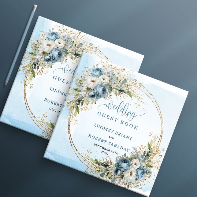 Blue Floral Eucalyptus Gold Wedding Sign In Book (Blue Floral Eucalyptus Gold Wedding Sign In Book)