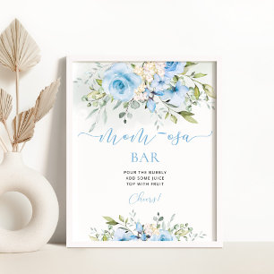 Blue floral eucalyptus momosa bar pedestal sign