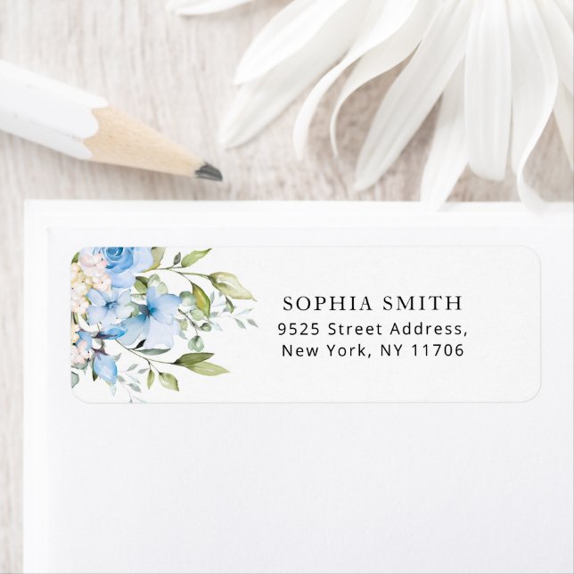 Blue floral eucalyptus return Address (Insitu)