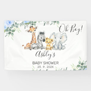 Blue Floral Eucalyptus Safari Baby Shower Banner