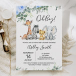 Blue Floral Eucalyptus Safari Baby Shower Invitation<br><div class="desc">Blue Floral Eucalyptus Safari Baby Shower Invitation Sweet safari baby animals themed baby shower invitation for a baby boy featuring a watercolor giraffe, elephant, zebra and lion. This safari baby shower invitation also features some foliage and some blue flowers. This invitation is ideal for a boy's safari themed baby shower...</div>
