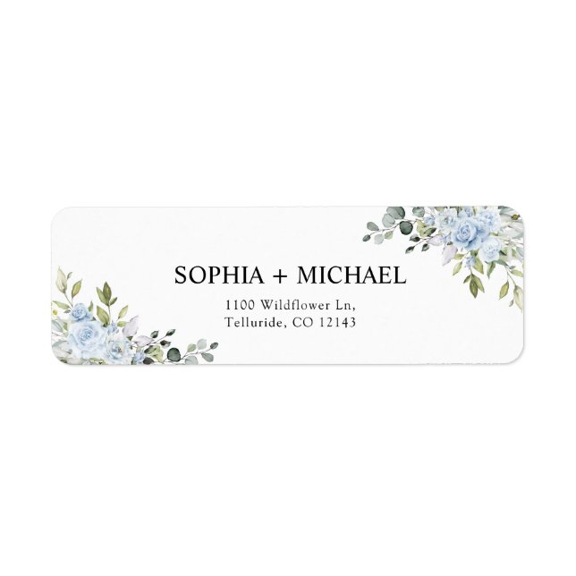 Blue Floral Eucalyptus Wedding Return Address (Front)