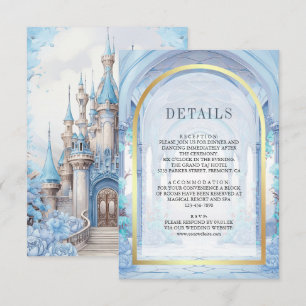 Blue Floral Fairytale Castle Wedding Details Enclosure Card