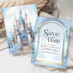 Blue Floral Fairytale Castle Wedding Save The Date