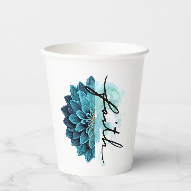 Blue Floral Faith Paper Cups (Front)