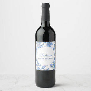 Blue Floral Family Reunion Party Wine Label