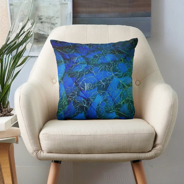 Blue Floral Fantasy Abstract Throw Pillow (Creator Uploaded)