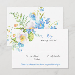 Blue Floral Fantasy Watercolor Floral RSVP Card