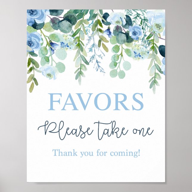 Blue floral Favours sign (Front)