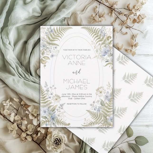 Blue Floral Fern Vintage Frame Elegant  Invitation (Creator Uploaded)