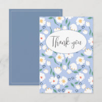 Blue Floral Flat Thank You Card