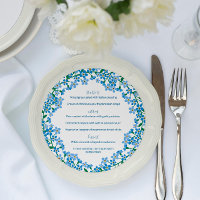 Blue Floral Forget-Me-Nots Round Wedding Menu