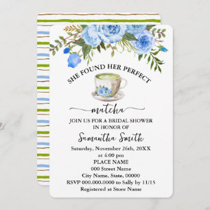 Blue Floral Found Her Perfect Matcha Bridal Shower Invitation