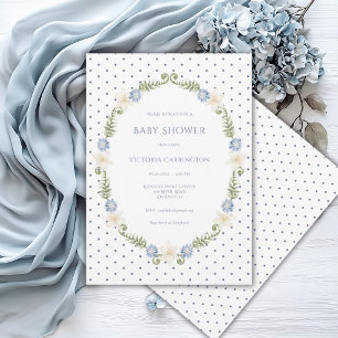 Blue Floral Frame Polkadots Vintage Invitation