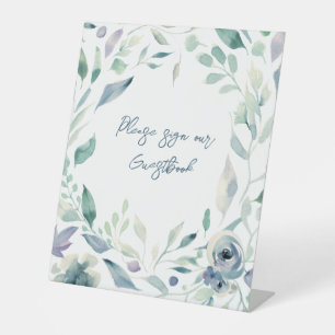 Blue Floral Frame Sign Our Wedding Guestbook