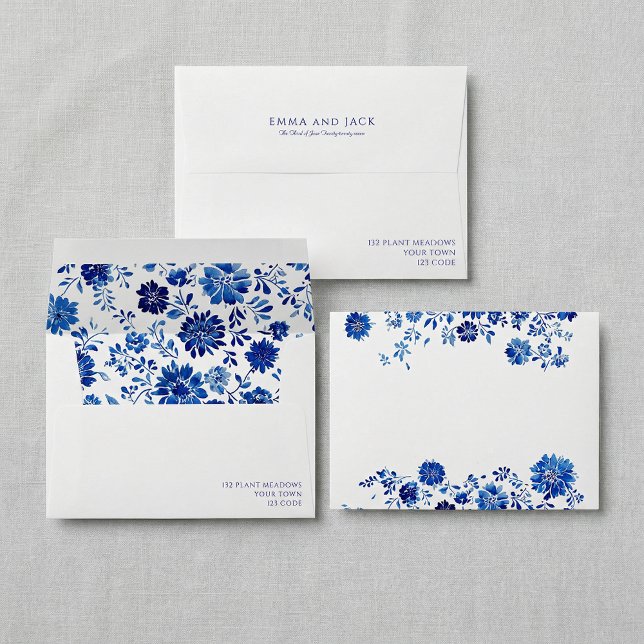 Blue Floral Frame Wedding return address Envelope (Blue Floral Frame Wedding return address Envelope)