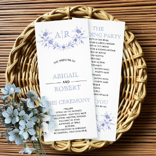 Blue floral frame with monogram wedding program rack card