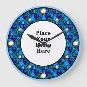 Blue Floral Frame Your Photo Wall Clock