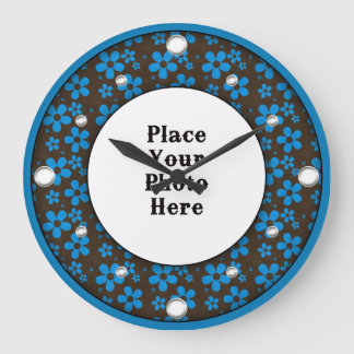 Blue Floral Frame Your Photo Wall Clock