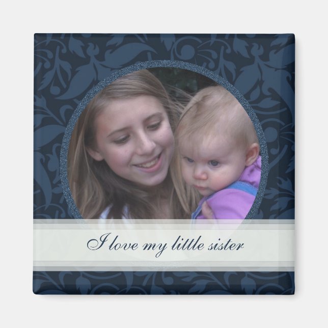 Blue Floral Framed: Sister: Picture Magnet (Front)