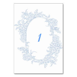 Blue Floral Framed Wedding Table Number