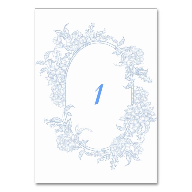 Blue Floral Framed Wedding Table Number (Front)