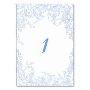 Blue Floral Framed Wedding Table Number