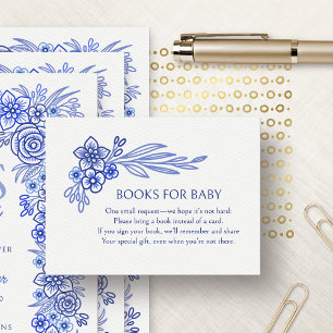 Blue Floral French Books Baby Shower Enclosure Card